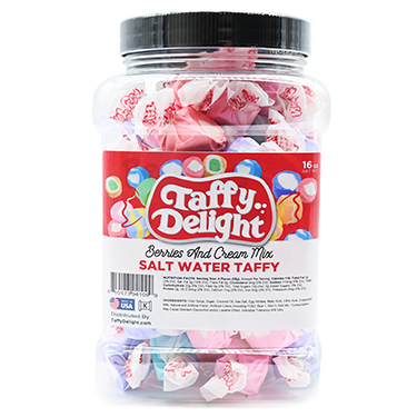 Taffy Delight Berries and Cream Mix Salt Water Taffy 16oz Jar 